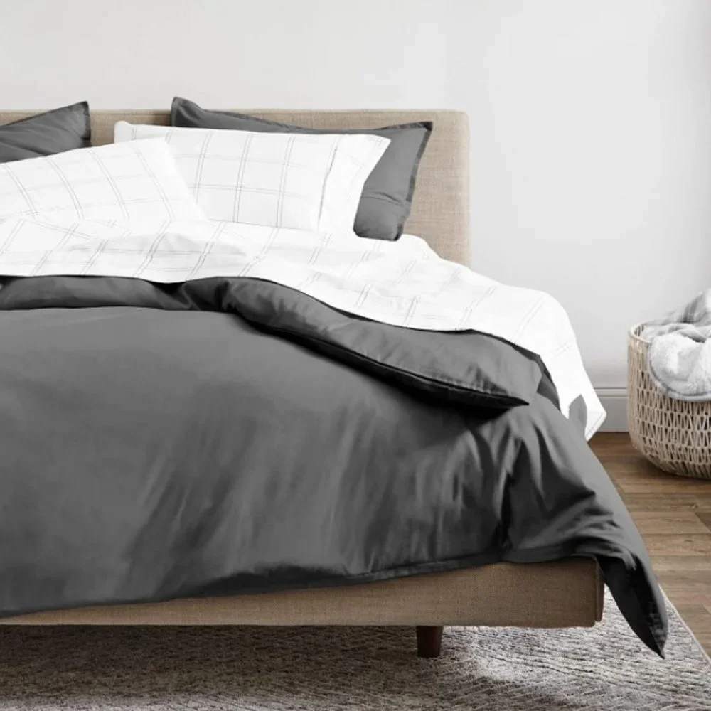 SATEEN WEAVE DUVET COVER SET w/ 2 SHAMS I ORGANIC COTTON - FULL/QUEEN (Grey)